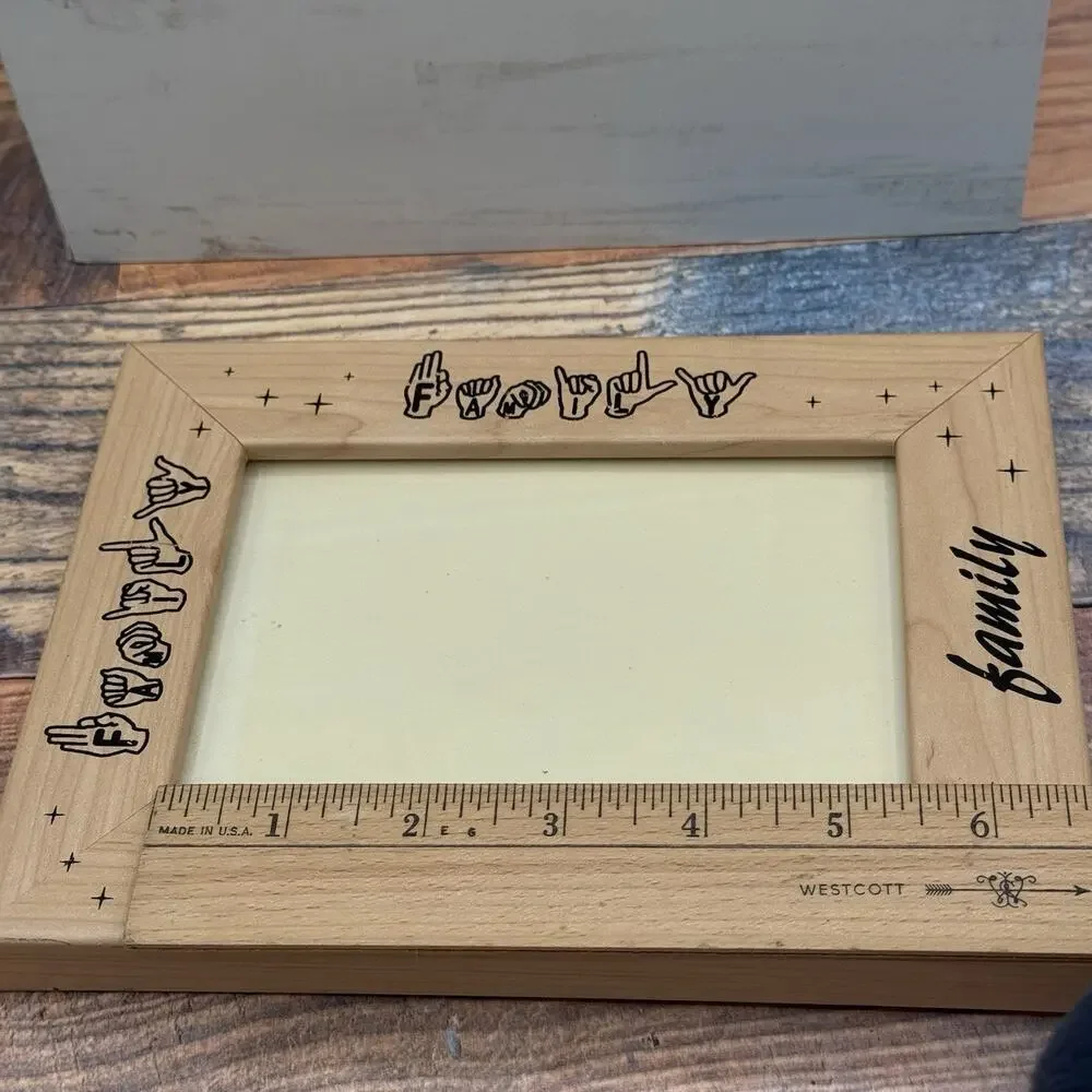Vintage “Family” American Sign Language‎ Design Picture Photo Frame Wood